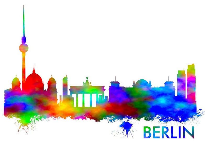 Berlin Skyline Watercolor Art Print 269berlin Cityscape Etsy