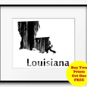 Louisiana State Map Watercolor Black and White Art Print (795) Bayou State,Creole State, Pelican State, Sugar State, Mississippi