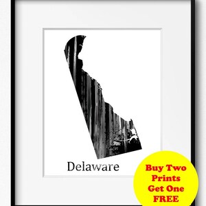 Delaware State Map Watercolor Black and White Art Print (787) First State Blue Hen State, Diamond State États-Unis