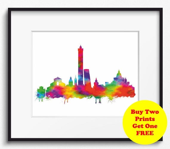 Bologna Skyline Watercolor Art Print 262bologna Etsy