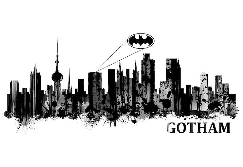 Gotham City Skyline Watercolor Black and White Art Print | Etsy