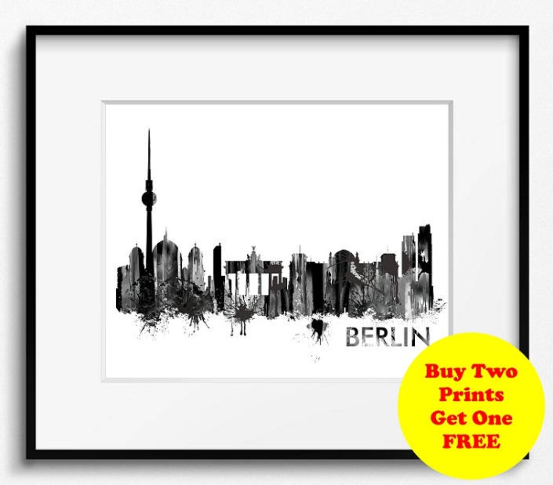 Berlin Skyline Watercolor Black and White Art Print 720 Etsy