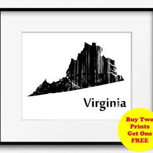 Virginia State Map Aquarelle Noir et Blanc Art Print (922) USA Art Print, Poster, Painting, Abstract Art Print