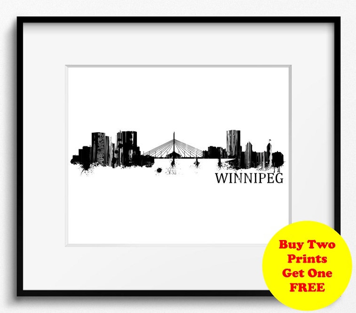 Winnipeg Skyline Watercolor Black and White Art Print 887 Etsy
