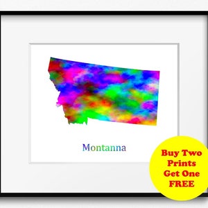 Montana State Map Aquarelle Art Print (087)