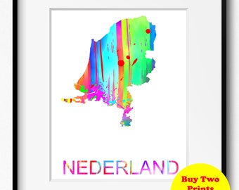 Nederland Watercolor Map Art Print (532) Europe Holland