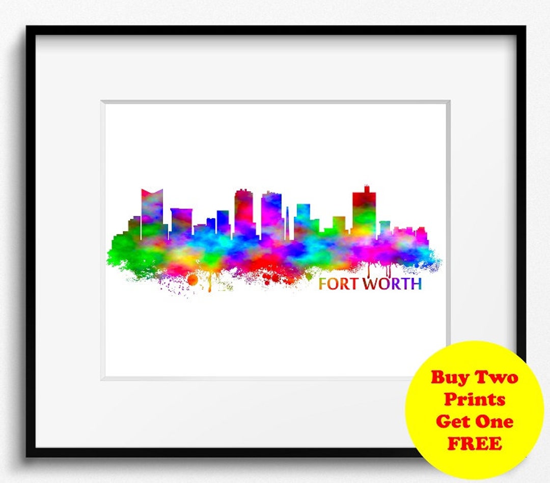 Fort Worth Skyline Watercolor Art Print (425) Fort Worth Cityscape ...