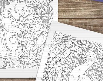 Woodland Animal Mothers Printable Coloring Pages