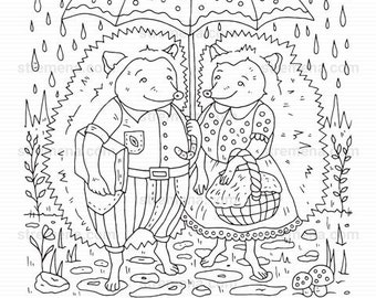 Woodland Hedgehogs Valentine's Printable Coloring Pages