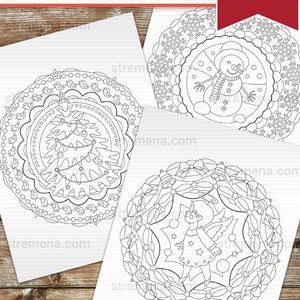 Christmas Tree, Angel & Snowman Mandala Coloring Pages image 1