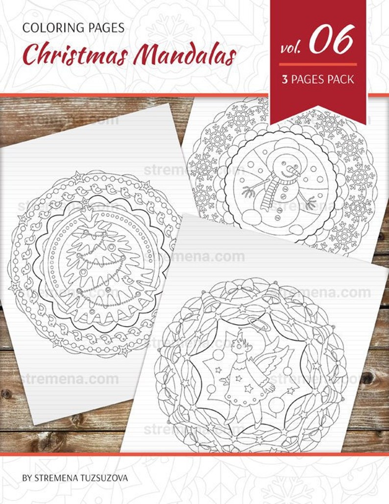 Christmas Tree, Angel & Snowman Mandala Coloring Pages image 1