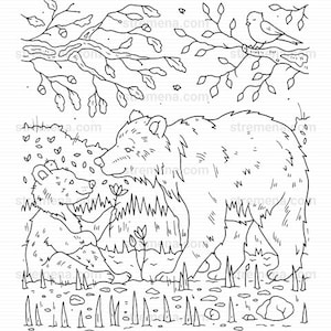 Mother Bear and Baby Bears Printable Coloring Pages