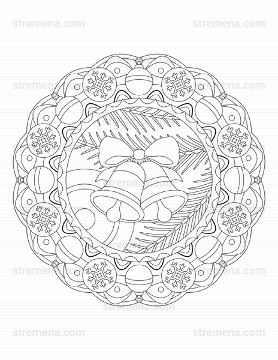 Christmas Mandala Coloring Pages: Christmas Bells - Etsy