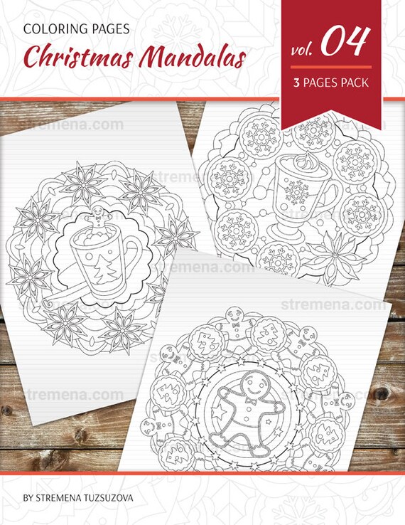 Christmas Mandala Coloring Pages Gingerbread Men Hot Etsy