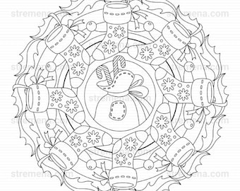 Christmas Stockings & Ornaments Mandala Coloring Pages