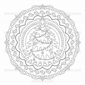 Christmas Tree, Angel & Snowman Mandala Coloring Pages image 2