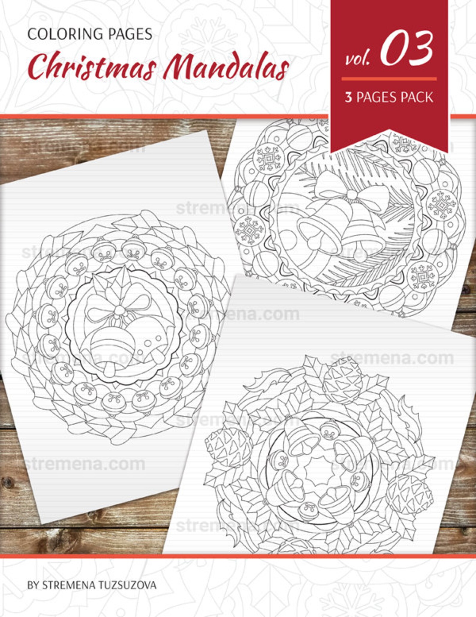 Christmas Mandala Coloring Pages: Christmas Bells - Etsy