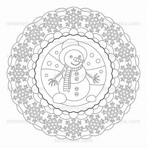 Christmas Tree, Angel & Snowman Mandala Coloring Pages image 3