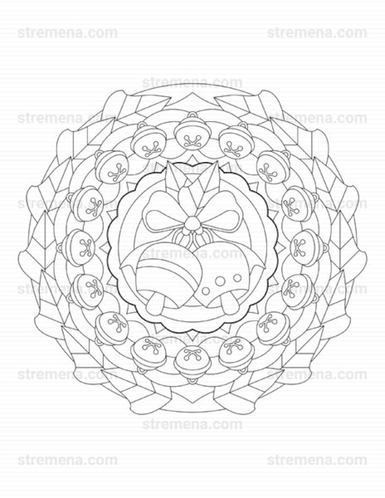Christmas Mandala Coloring Pages: Christmas Bells - Etsy