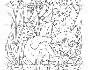 Woodland Wolves Valentine's Adult Coloring Pages