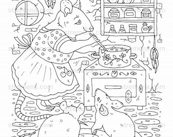 Woodland Mother Mouse Family Printable Coloring Pages