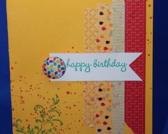 Handmade and stamped brightly colored birthday card