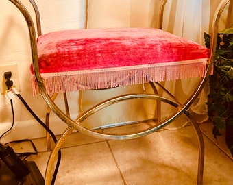 Vintage pink velvet wood metal be h chair