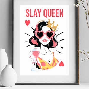 Slay Queen Wall Print, Home Décor, Queen Retro Poster,  Trendy Poster, Wall Art, Bedroom Prints, Teen Queen, pop art
