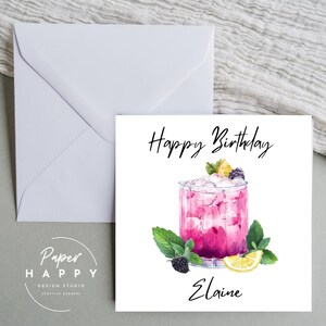 Gepersonaliseerde gincocktail verjaardag - wenskaart, aangepaste kaart, gelukkige verjaardag, bedankt, wenskaart, cadeau,