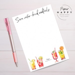 A6 cocktailnotitieblok – 50 pagina's grappig notitieblok | Waterdrankcocktails opslaan | Leuk briefpapier | Cadeau voor haar | Bureauaccessoire