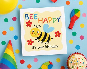 Bee Happy Birthday Card – Kids Birthday, Eco-Friendly