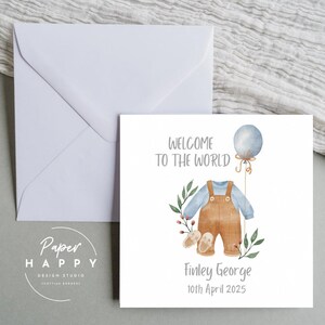 Tarjeta de bienvenida personalizada para bebé niño: tarjeta de felicitación, tarjeta de nacimiento, hijo, nieto, personalizada, personalizada, nuevo bebé