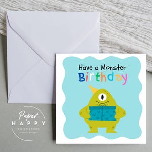 Haben Sie ein Monster Geburtstagskarte - alles Gute zum Geburtstag Grußkarte. Kindergeburtstagskarte, Geburtstagsfeier, Monsterkarte