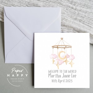 Tarjeta de bienvenida personalizada para niña: tarjeta de felicitación, tarjeta de nacimiento, hija, nieta, personalizada, personalizada, nuevo bebé