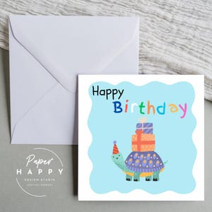 Tartaruga de Aniversário - Cartão de Feliz Aniversário, Aniversário infantil personalizado. Comemoração de Aniversário, Aniversário Infantil