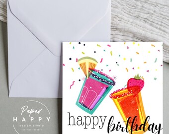 Carte d'anniversaire, Joyeux anniversaire, Carte pour elle, Cocktails d'anniversaire, Pour elle