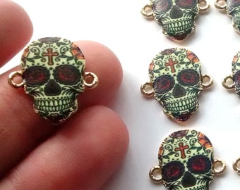3/5/10 pcs Skull charm connector, day of the dead skull, pendant, jewellery making, craft supplies, cross skulls, gothic, trend,
