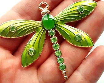 1/2 Stück Gold große Emaille libellenanhänger, Diamante grün, Bling Diamante Fällen, Bastelbedarf, Schmuckherstellung, Taschenanhänger Planer,