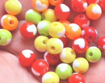 20/50/100pcs gumball heart beads , vibrant heart beads