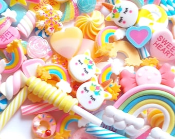 6/12/24/48pc unicorn, cakes, rainbow marshmallow, candy cabochon pack