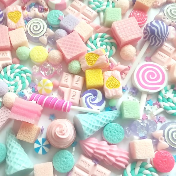 5/10/20/50/100/200pcs polymer fimo cabochons, resin cabs, cakes, flakes, quality deco cabochon set, lollipop, fake candy, decoden crafts,