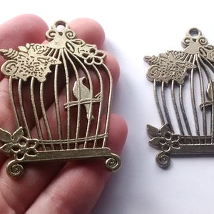 VERKOOP bronzen vogelkooi hanger voor ketting - vintage vogel, vogelkooi, sieraden maken, scrapbooking, - knutselbenodigdheden, deco-ambachten,