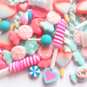 6/12/24pc Pink marshmallow lollipop candy cabochon pack