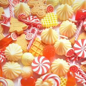 5/10/20/50pcs Christmas gingerbread cookie set with peppermint candy canes, decoden kawaii craft supplies,