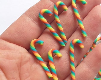 30mm Rainbow candy cane 4/8 pieces Medium Christmas candy cane, polymer clay candy canes, decoden kawaii craft supplies