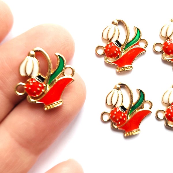 5/10pcs ladybird flower connector charm - pretty pendants - jewellery making