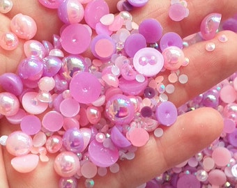 10g/20g/50g purple and pink half pearl rhinestone embellishment mix