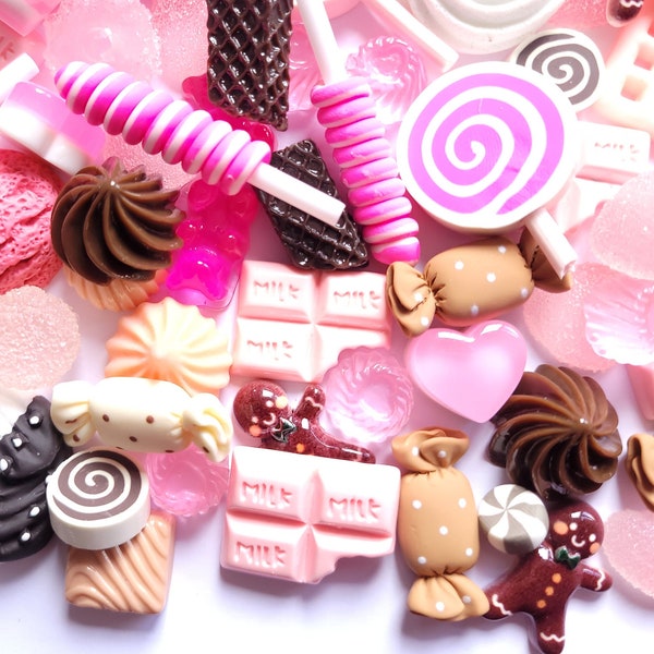 5/10/20pc choco pink gingerbread and cake candy cabochon pack