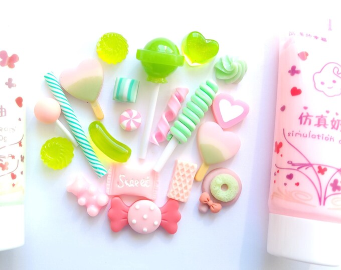 Decoden Whip Glue Kit With Fake Candy Cabochons Mint Strawberry Set