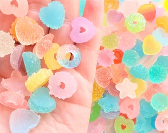 5/10/20pcs mixed colour jelly hearts and stars Fake candy cabochons no hole